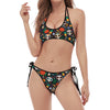 Dia De Los Muertos Day Of The Dead Print Halter Scoop Tie Side Bikini