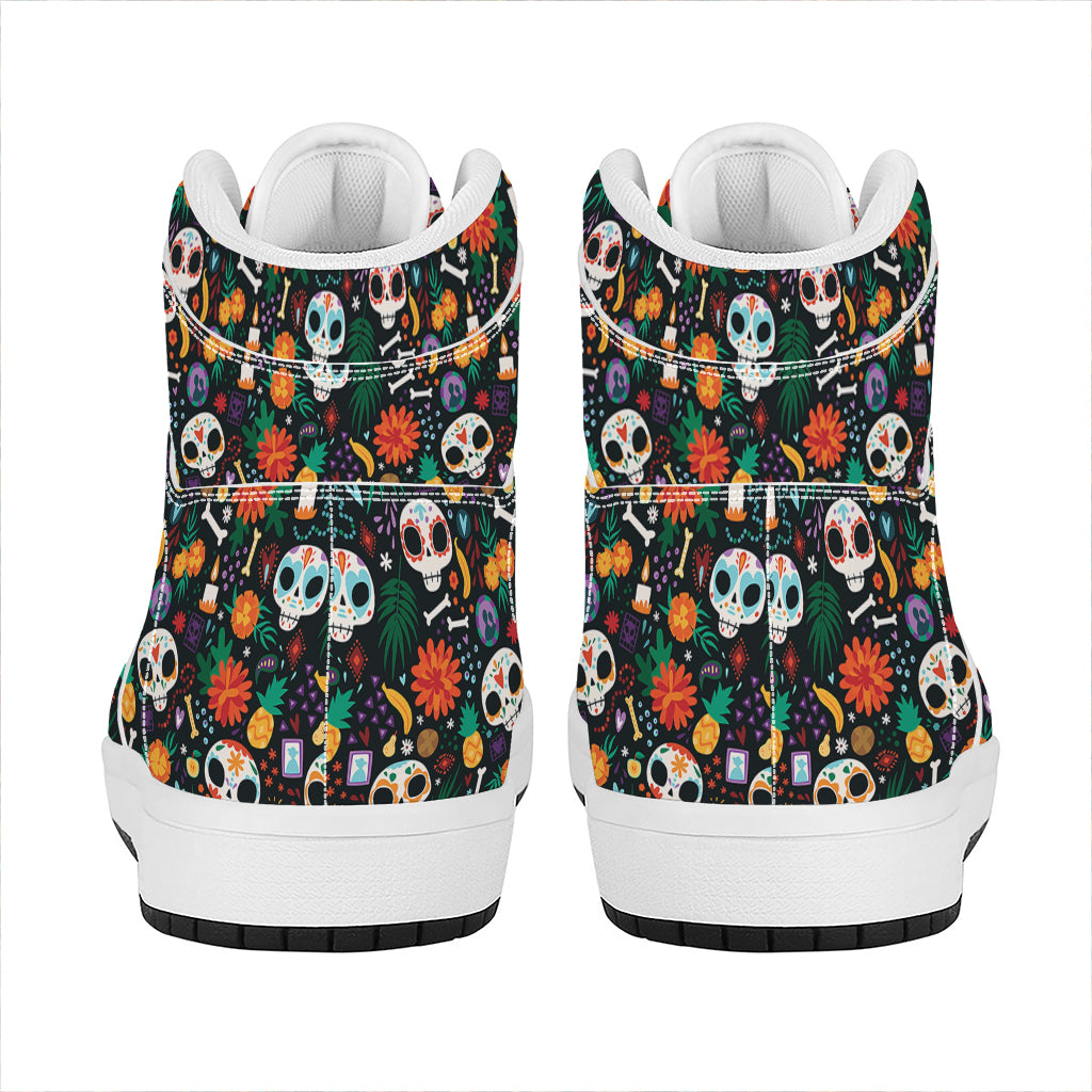 Dia De Los Muertos Day Of The Dead Print High Top Leather Sneakers