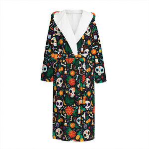 Dia De Los Muertos Day Of The Dead Print Hooded Bathrobe