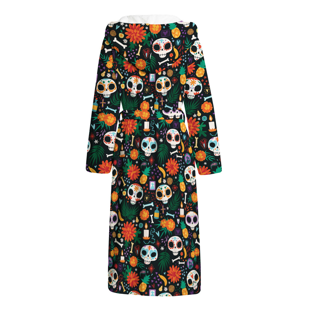 Dia De Los Muertos Day Of The Dead Print Hooded Bathrobe