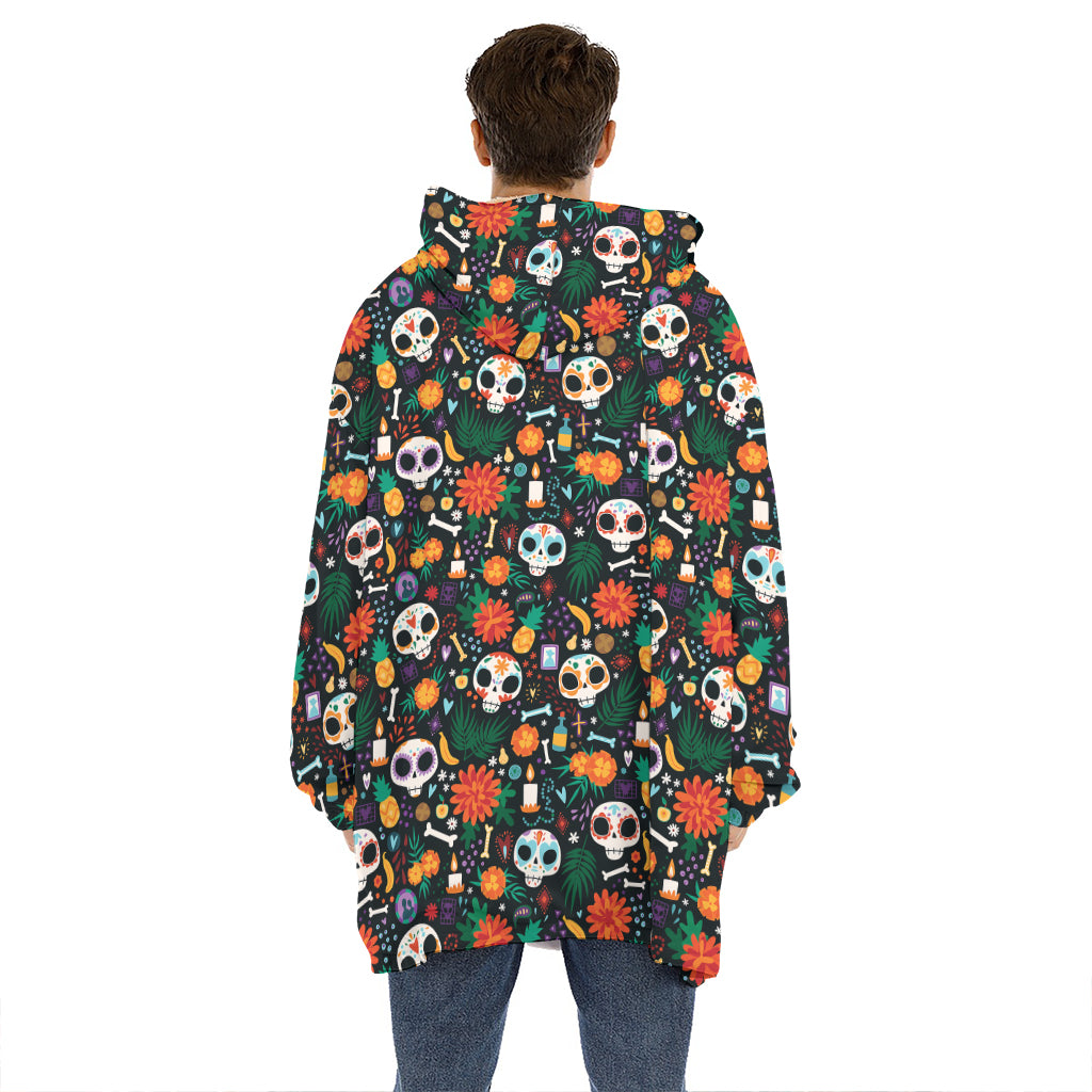 Dia De Los Muertos Day Of The Dead Print Hoodie Blanket