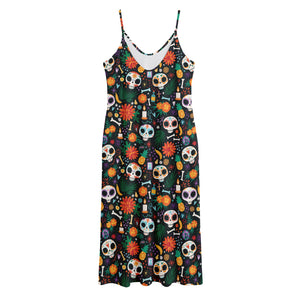 Dia De Los Muertos Day Of The Dead Print Jersey Midi Cami Dress