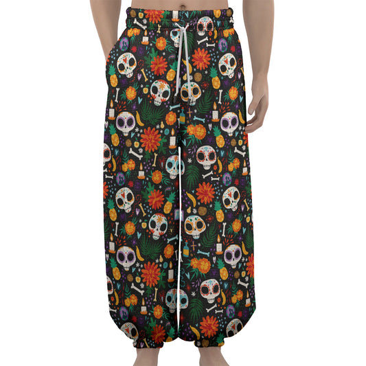 Dia De Los Muertos Day Of The Dead Print Lantern Pants