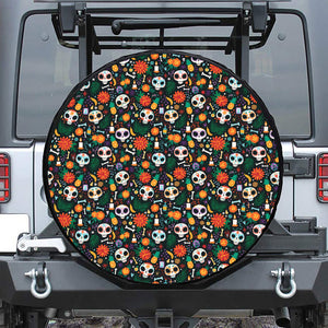 Dia De Los Muertos Day Of The Dead Print Leather Spare Tire Cover