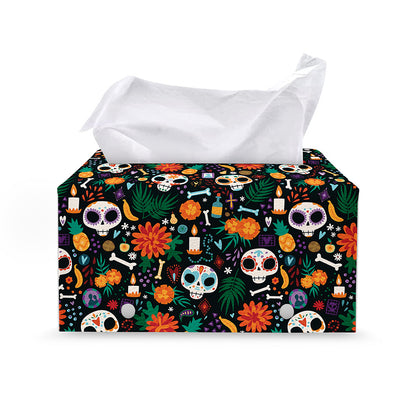 Dia De Los Muertos Day Of The Dead Print Leather Tissue Box Cover
