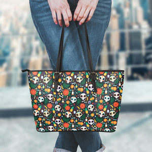 Dia De Los Muertos Day Of The Dead Print Leather Tote Bag