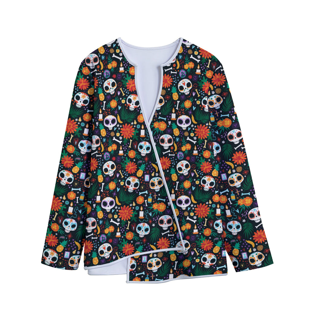 Dia De Los Muertos Day Of The Dead Print Long Sleeve Short Coat