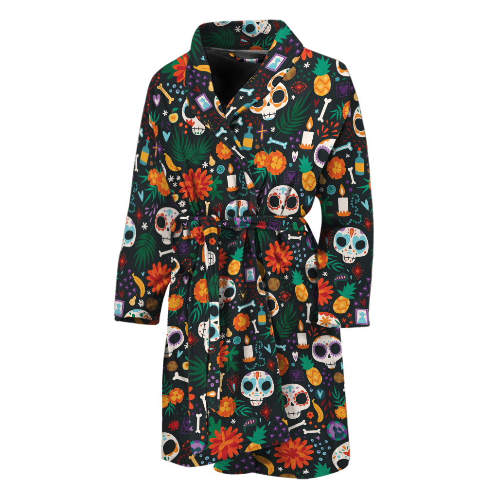 Dia De Los Muertos Day Of The Dead Print Men's Bathrobe