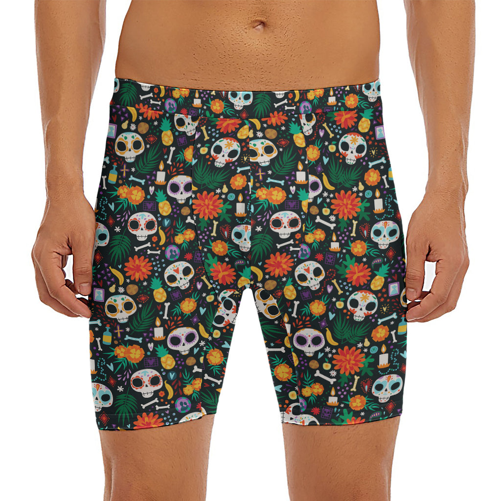 Dia De Los Muertos Day Of The Dead Print Men's Long Boxer Briefs