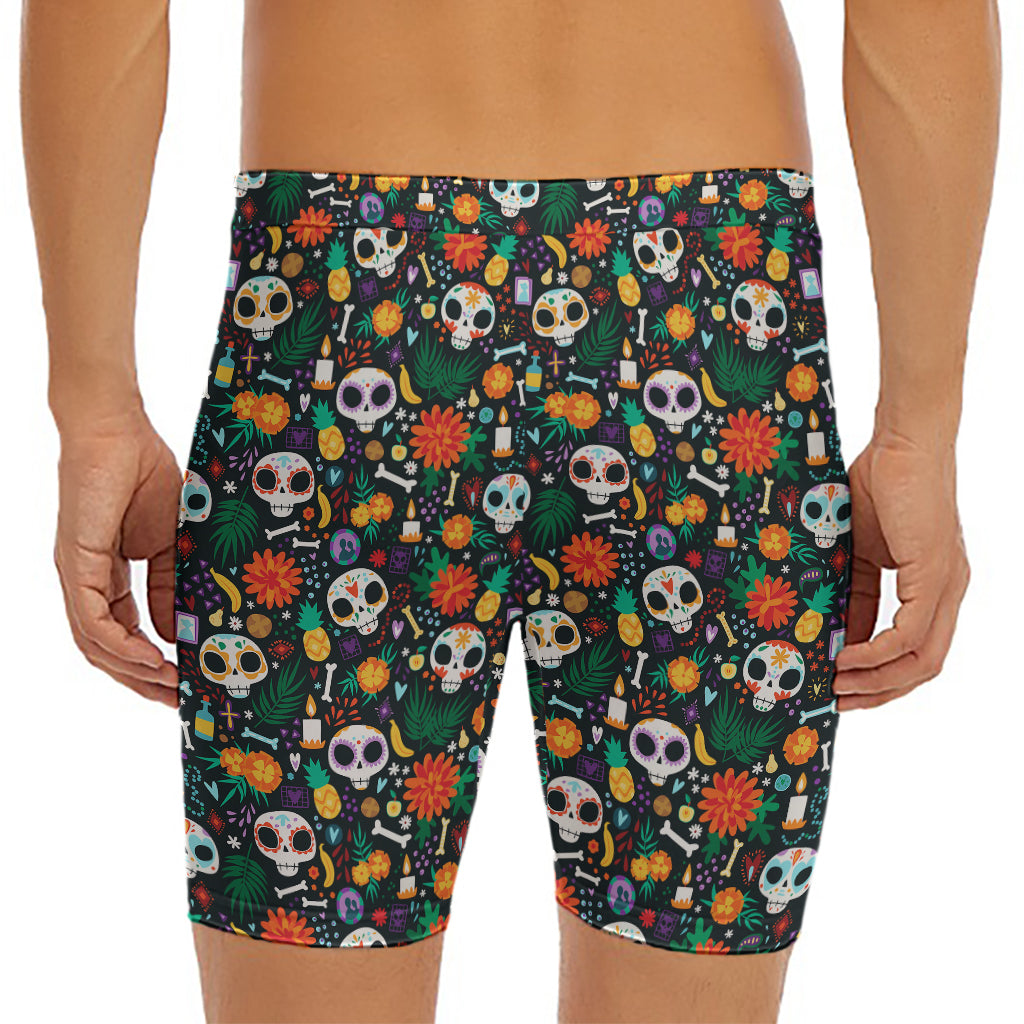 Dia De Los Muertos Day Of The Dead Print Men's Long Boxer Briefs