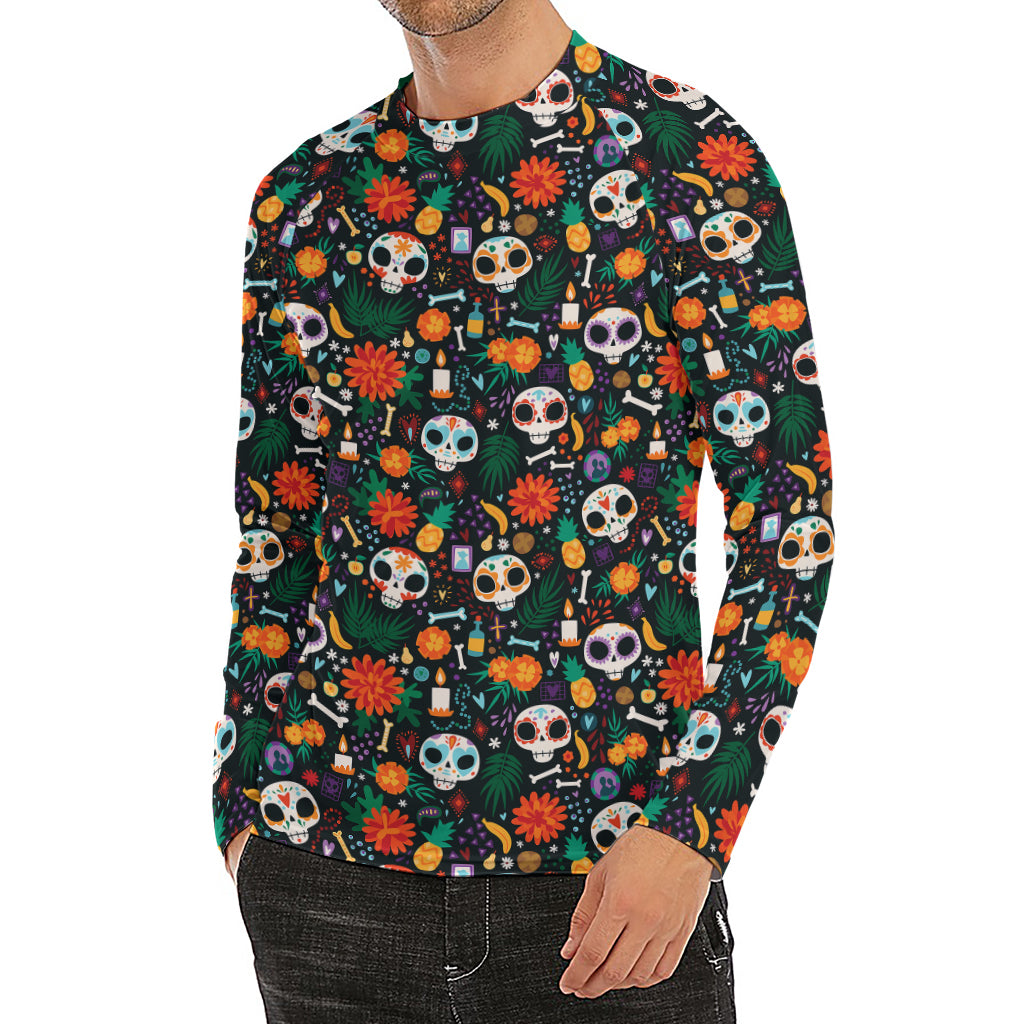 Dia De Los Muertos Day Of The Dead Print Men's Long Sleeve Rash Guard