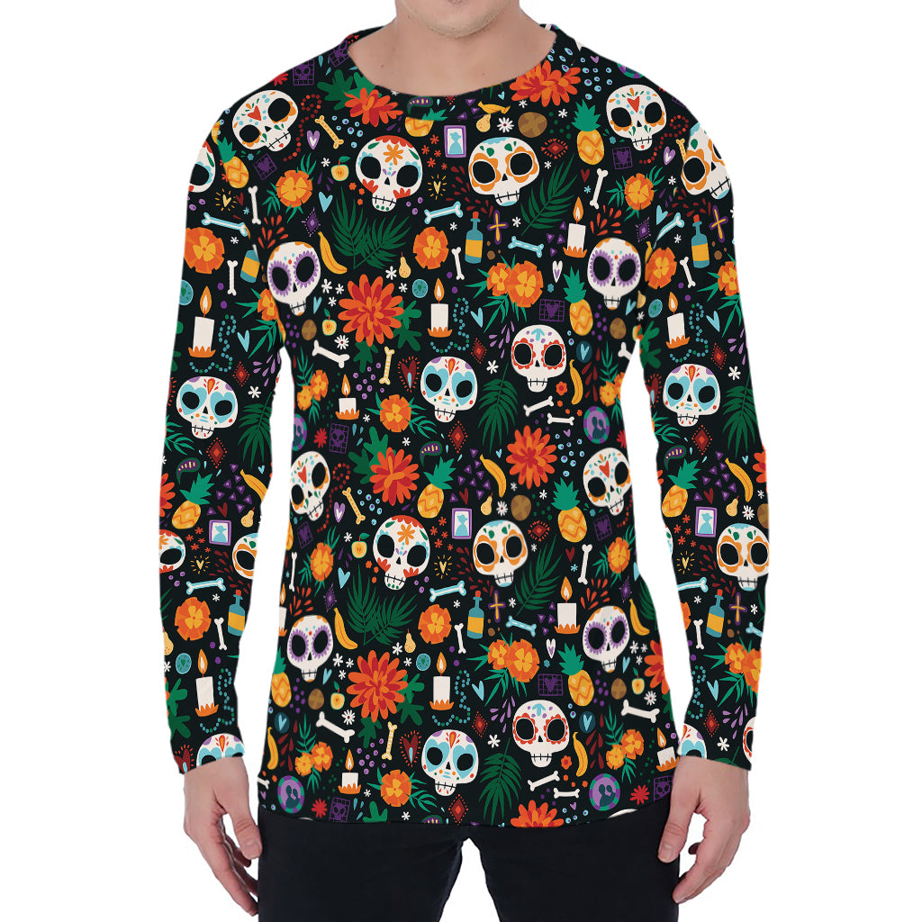 Dia De Los Muertos Day Of The Dead Print Men's Long Sleeve T-Shirt