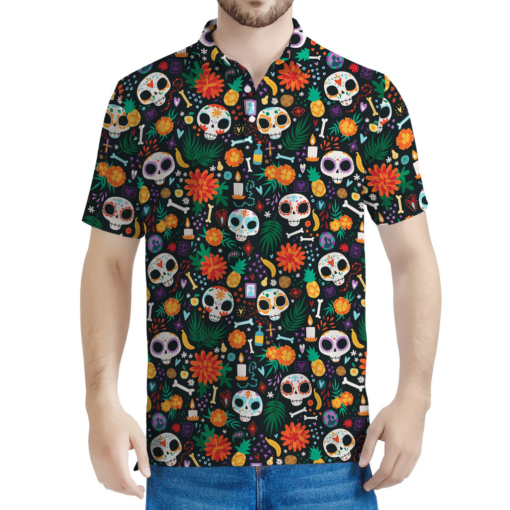 Dia De Los Muertos Day Of The Dead Print Men's Polo Shirt