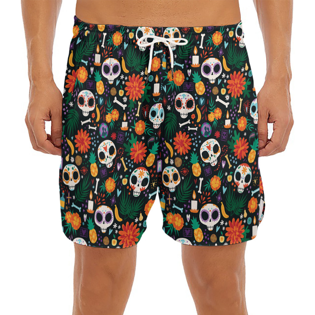 Dia De Los Muertos Day Of The Dead Print Men's Split Running Shorts