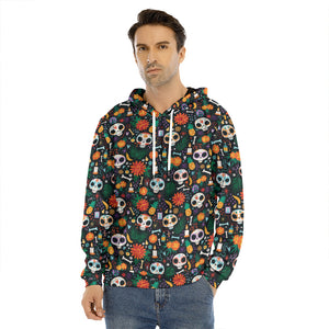 Dia De Los Muertos Day Of The Dead Print Men's Velvet Pullover Hoodie