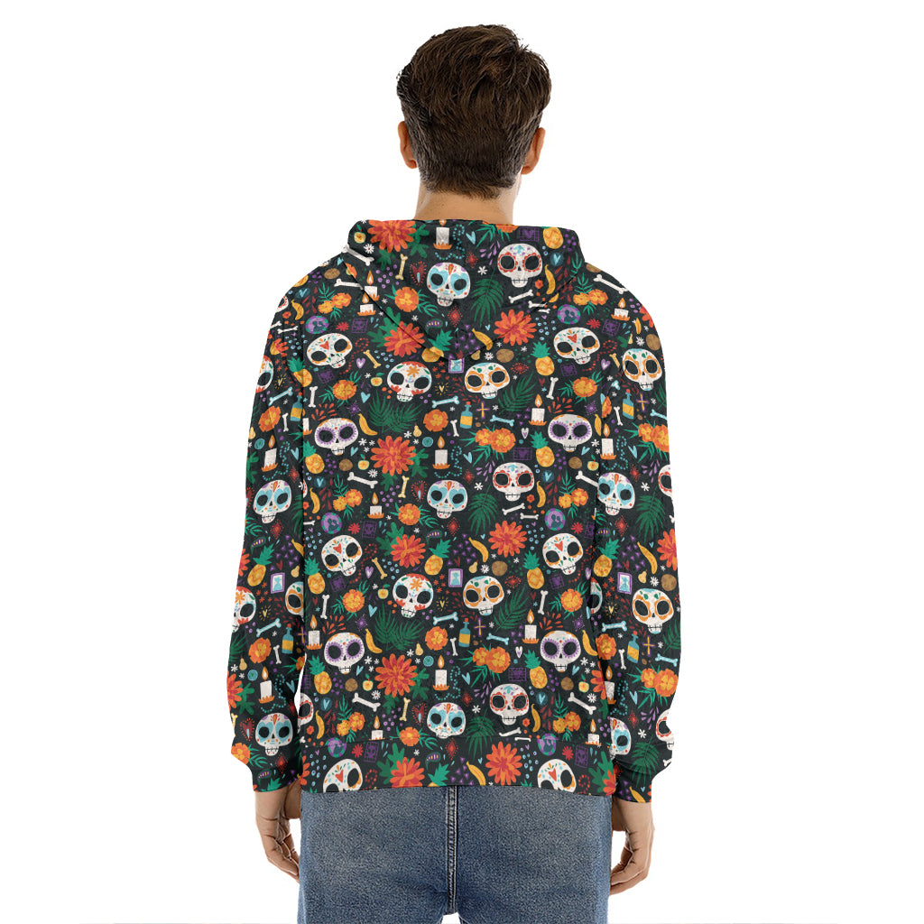 Dia De Los Muertos Day Of The Dead Print Men's Velvet Pullover Hoodie