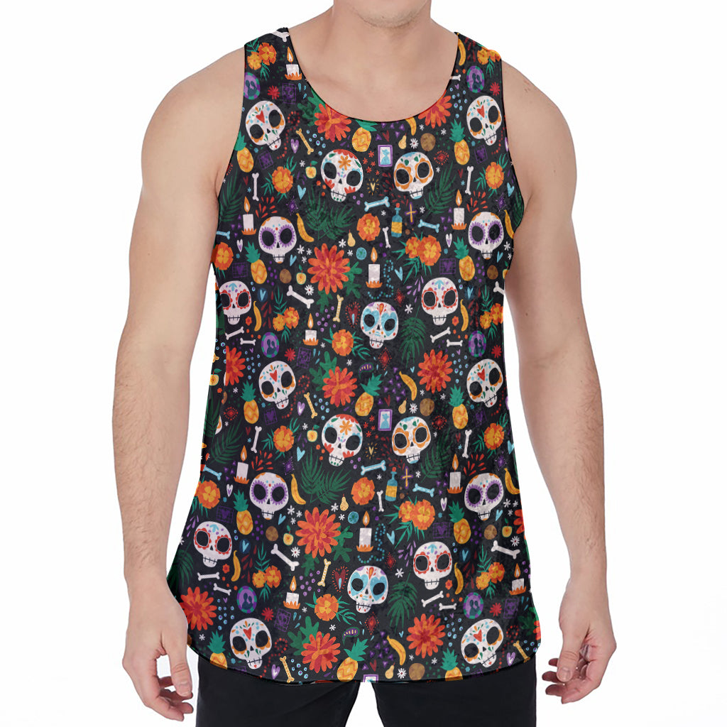 Dia De Los Muertos Day Of The Dead Print Men's Velvet Tank Top