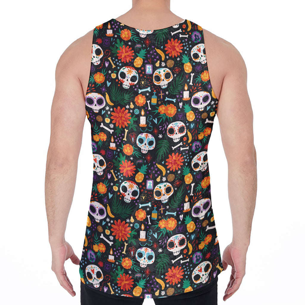 Dia De Los Muertos Day Of The Dead Print Men's Velvet Tank Top