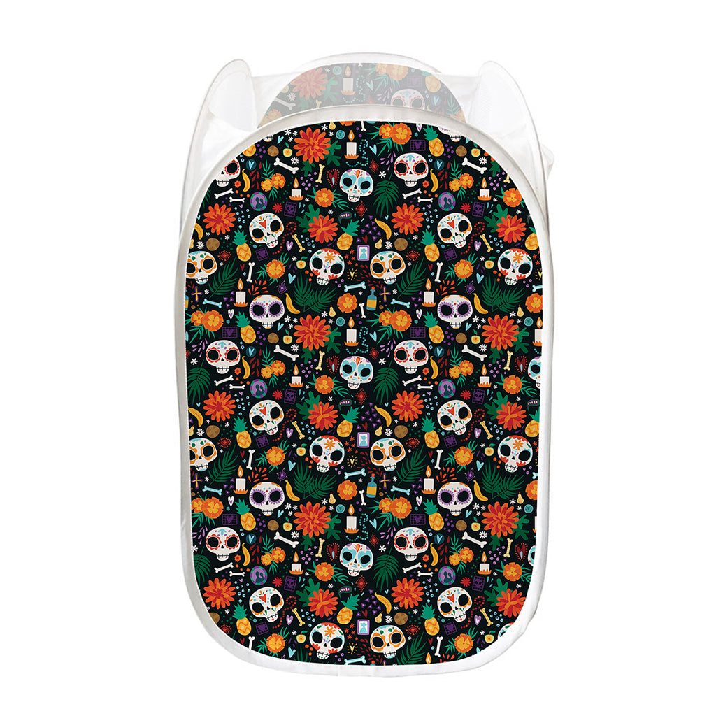 Dia De Los Muertos Day Of The Dead Print Mesh Laundry Hamper