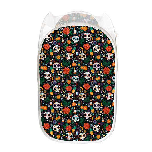 Dia De Los Muertos Day Of The Dead Print Mesh Laundry Hamper