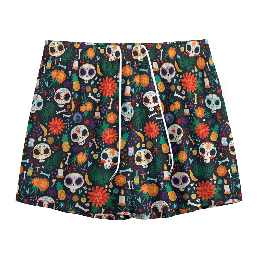 Dia De Los Muertos Day Of The Dead Print Mesh Shorts