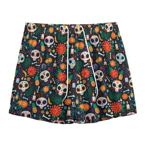 Dia De Los Muertos Day Of The Dead Print Mesh Shorts