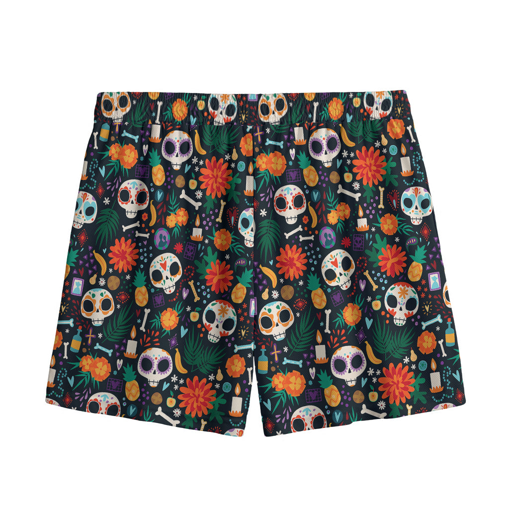 Dia De Los Muertos Day Of The Dead Print Mesh Shorts