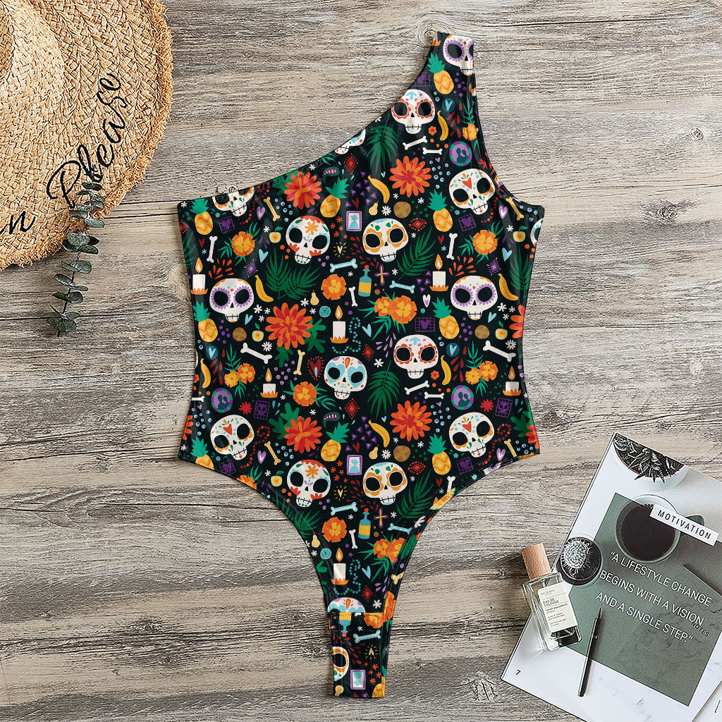 Dia De Los Muertos Day Of The Dead Print One Shoulder Bodysuit