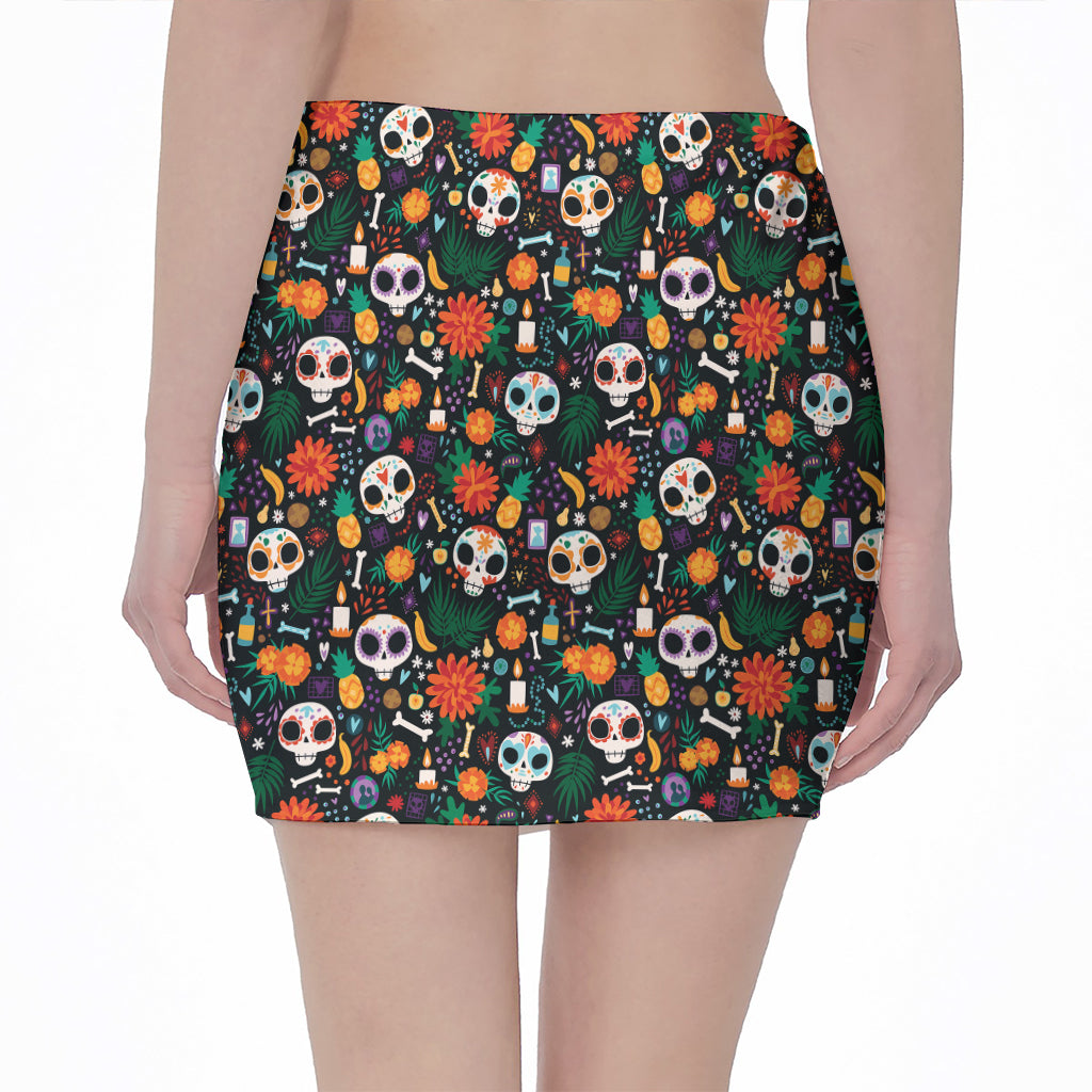 Dia De Los Muertos Day Of The Dead Print Pencil Mini Skirt