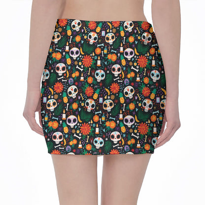 Dia De Los Muertos Day Of The Dead Print Pencil Mini Skirt