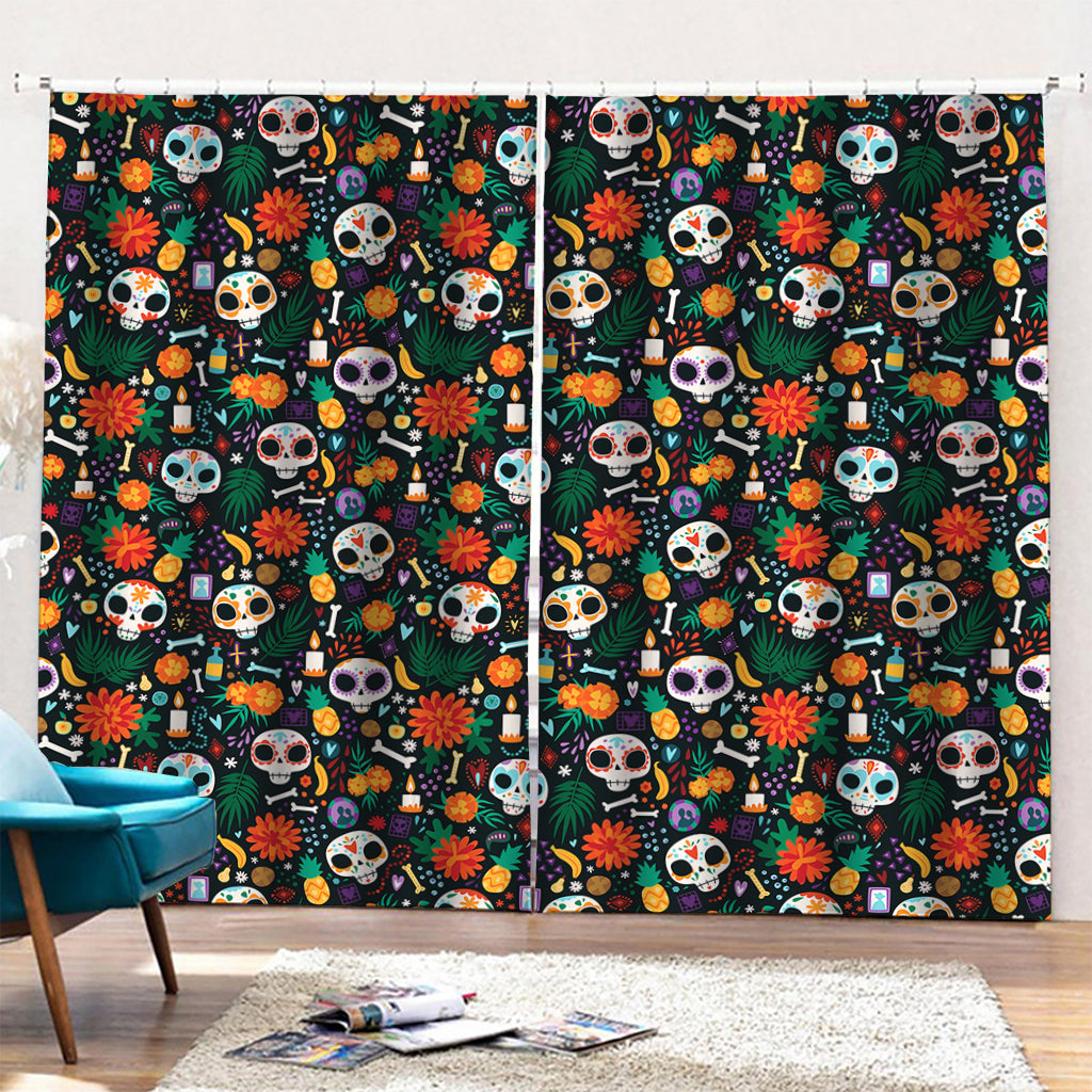 Dia De Los Muertos Day Of The Dead Print Pencil Pleat Curtains