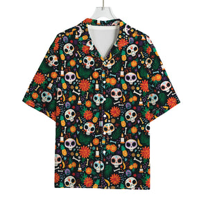 Dia De Los Muertos Day Of The Dead Print Rayon Hawaiian Shirt