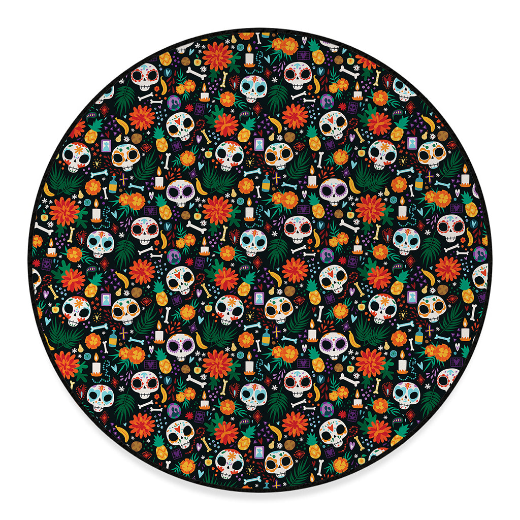 Dia De Los Muertos Day Of The Dead Print Round Floor Mat