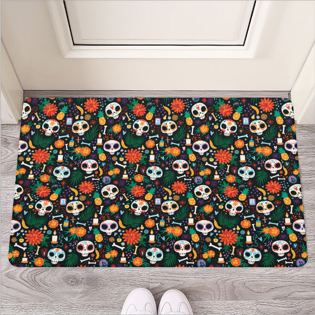 Dia De Los Muertos Day Of The Dead Print Rubber Doormat
