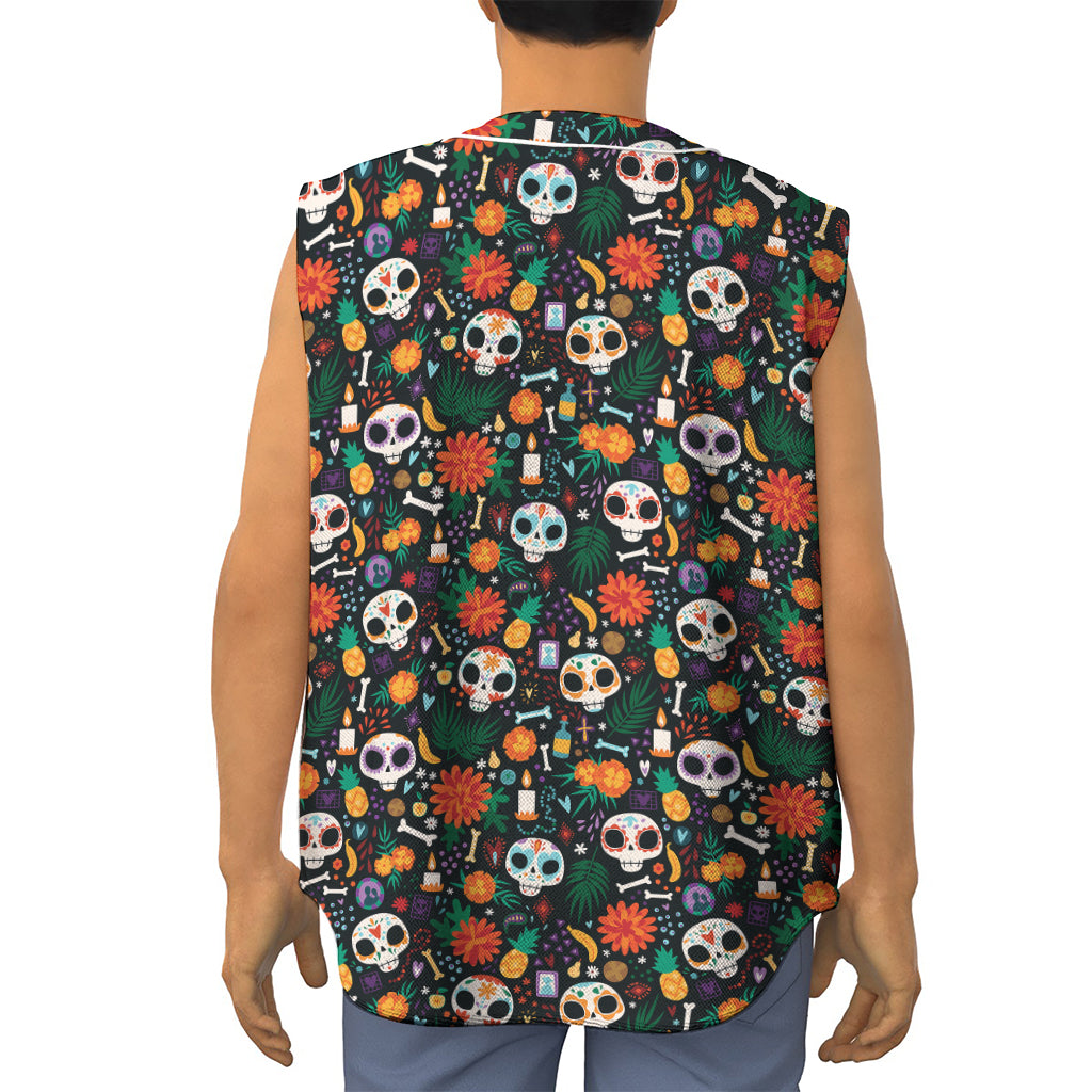 Dia De Los Muertos Day Of The Dead Print Sleeveless Baseball Jersey