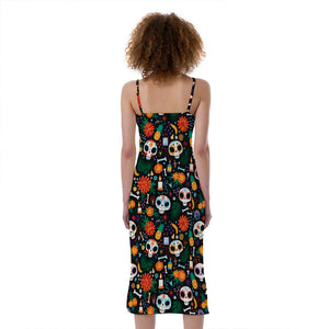 Dia De Los Muertos Day Of The Dead Print Slim Fit Midi Cami Dress