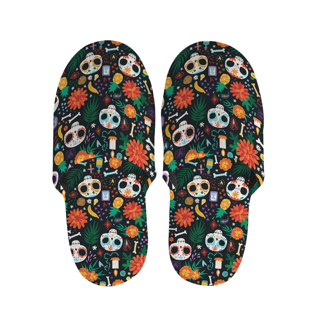 Dia De Los Muertos Day Of The Dead Print Slippers