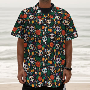 Dia De Los Muertos Day Of The Dead Print Textured Short Sleeve Shirt