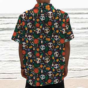 Dia De Los Muertos Day Of The Dead Print Textured Short Sleeve Shirt