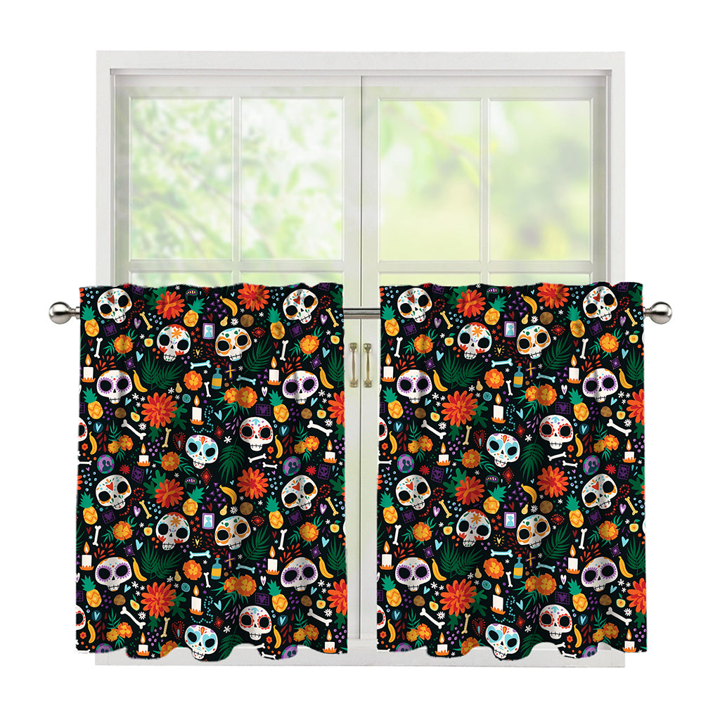 Dia De Los Muertos Day Of The Dead Print Tier Curtains