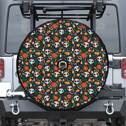 Dia De Los Muertos Day Of The Dead Print Tire Cover With Camera Hole