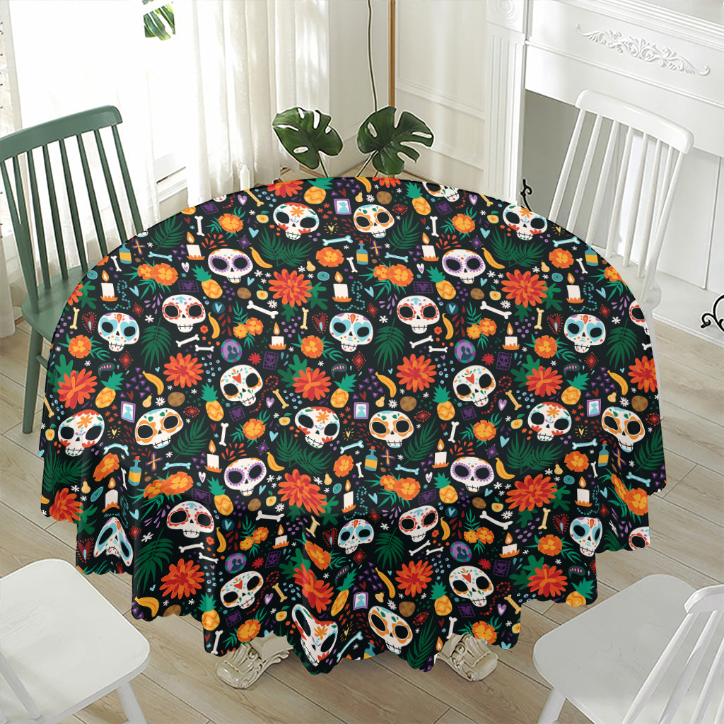 Dia De Los Muertos Day Of The Dead Print Waterproof Round Tablecloth