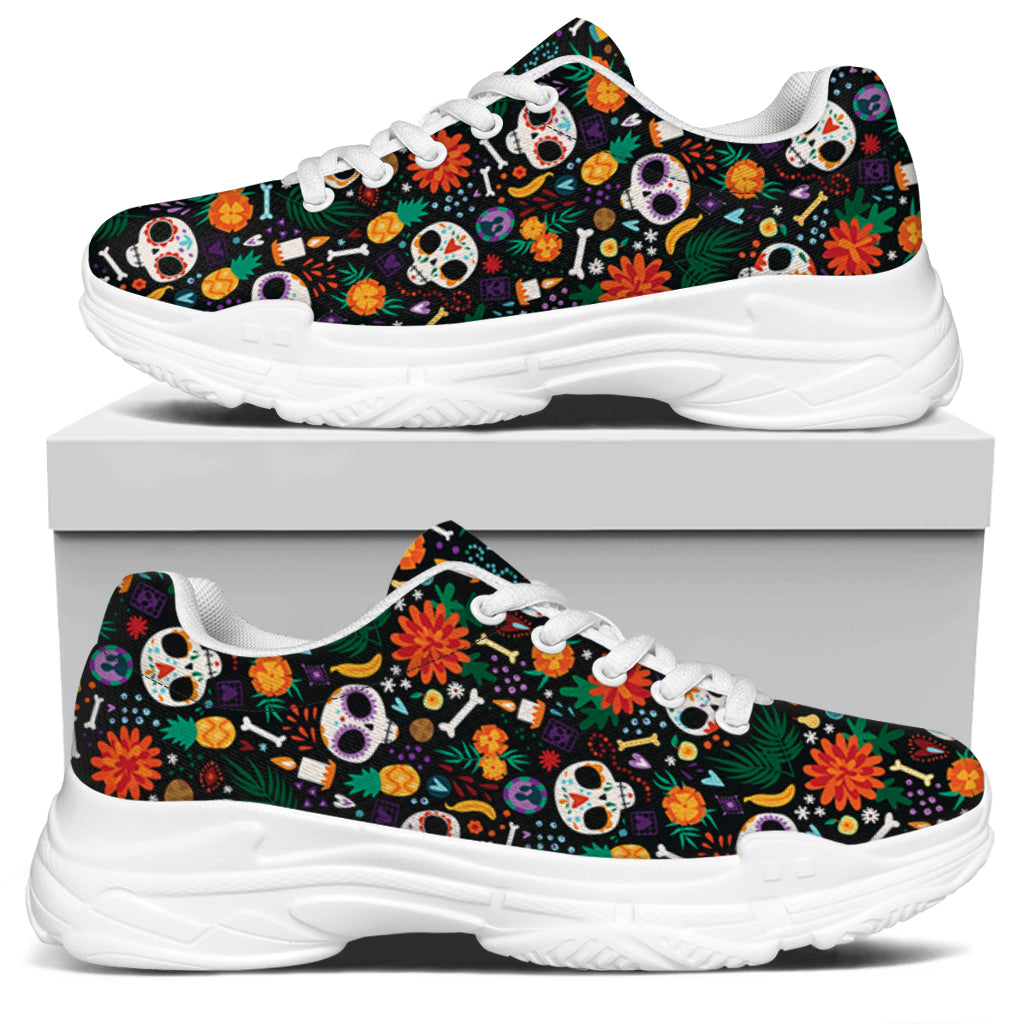 Dia De Los Muertos Day Of The Dead Print White Chunky Shoes