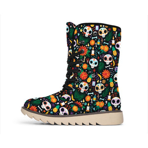 Dia De Los Muertos Day Of The Dead Print Winter Boots