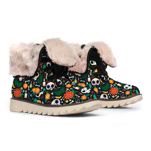 Dia De Los Muertos Day Of The Dead Print Winter Boots