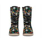 Dia De Los Muertos Day Of The Dead Print Winter Boots