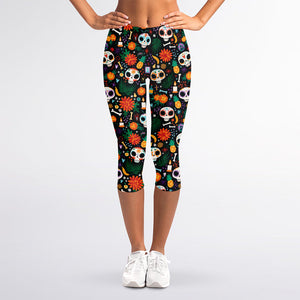 Dia De Los Muertos Day Of The Dead Print Women's Capri Leggings