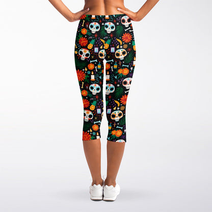 Dia De Los Muertos Day Of The Dead Print Women's Capri Leggings