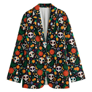 Dia De Los Muertos Day Of The Dead Print Women's Cotton Blazer