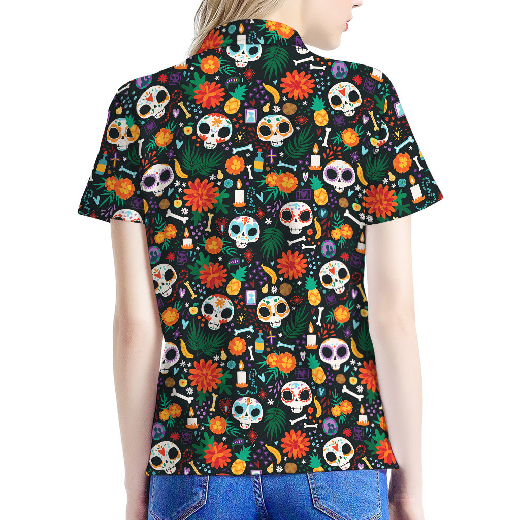 Dia De Los Muertos Day Of The Dead Print Women's Polo Shirt